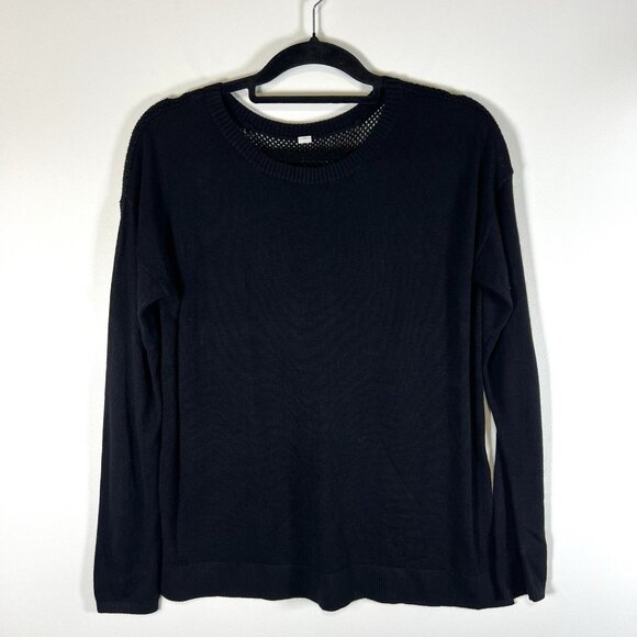 LULULEMON Women’s Well Being Black Cashmere Blend Perforated Back Sweater Sz 10‎ - Picture 1 of 7